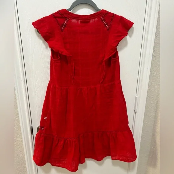 Knox Rose Red Ruffle Mini Dress Short Sleeve Embroidered Size XS boho - Picture 2 of 8